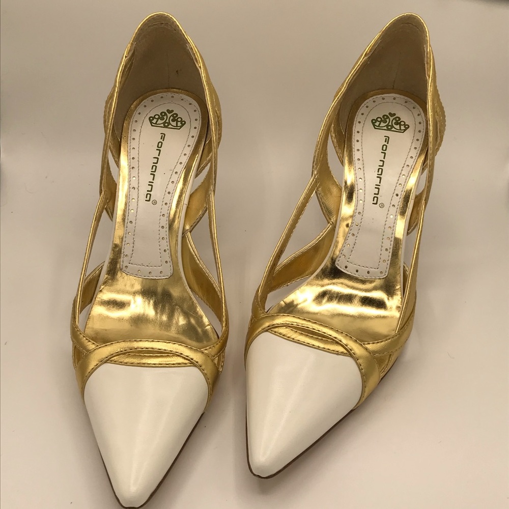 Fornarina Size 39 (8) White with Gold Heels